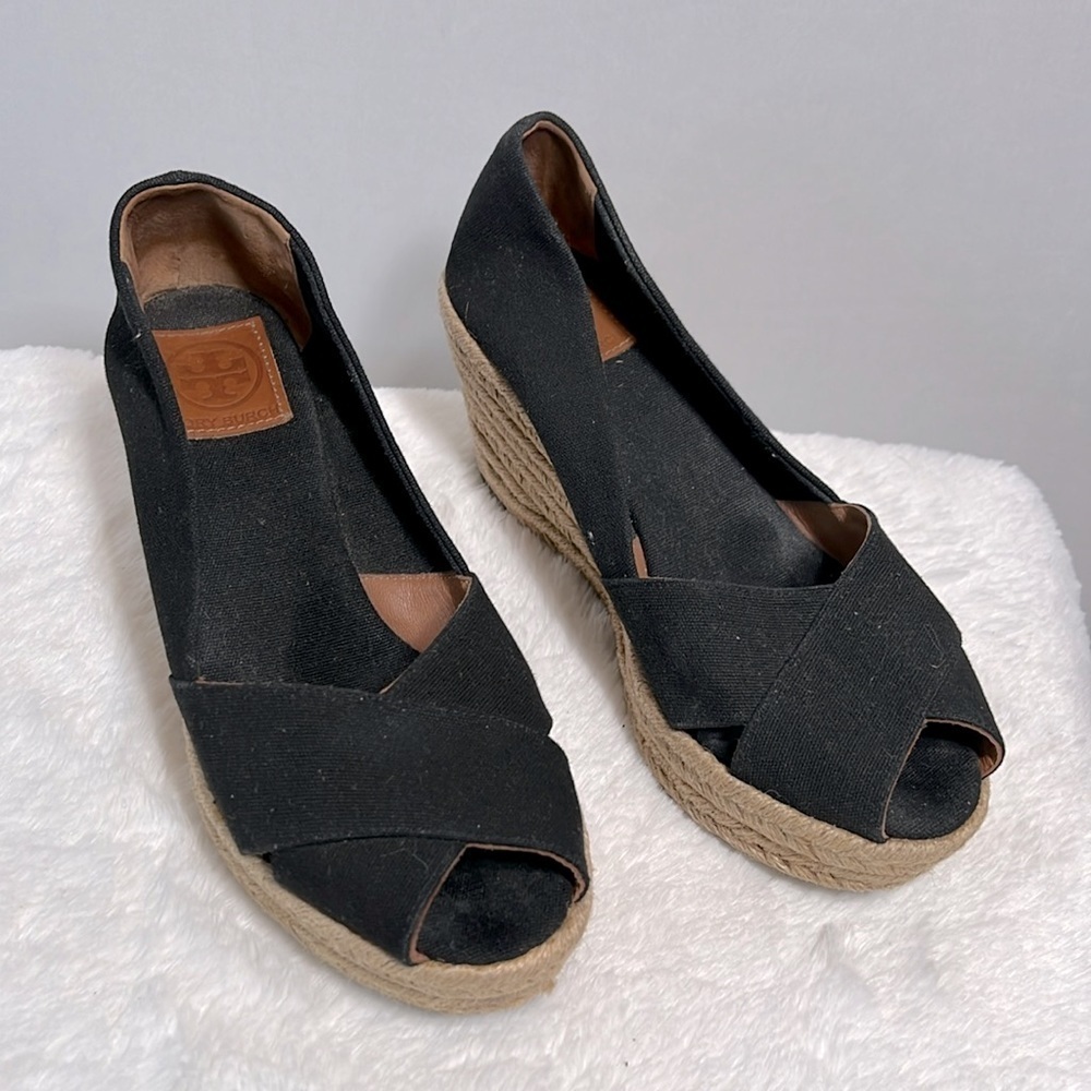 Tory Burch Filipa Black Canvas Espadrille size 9 - Picture 2 of 12